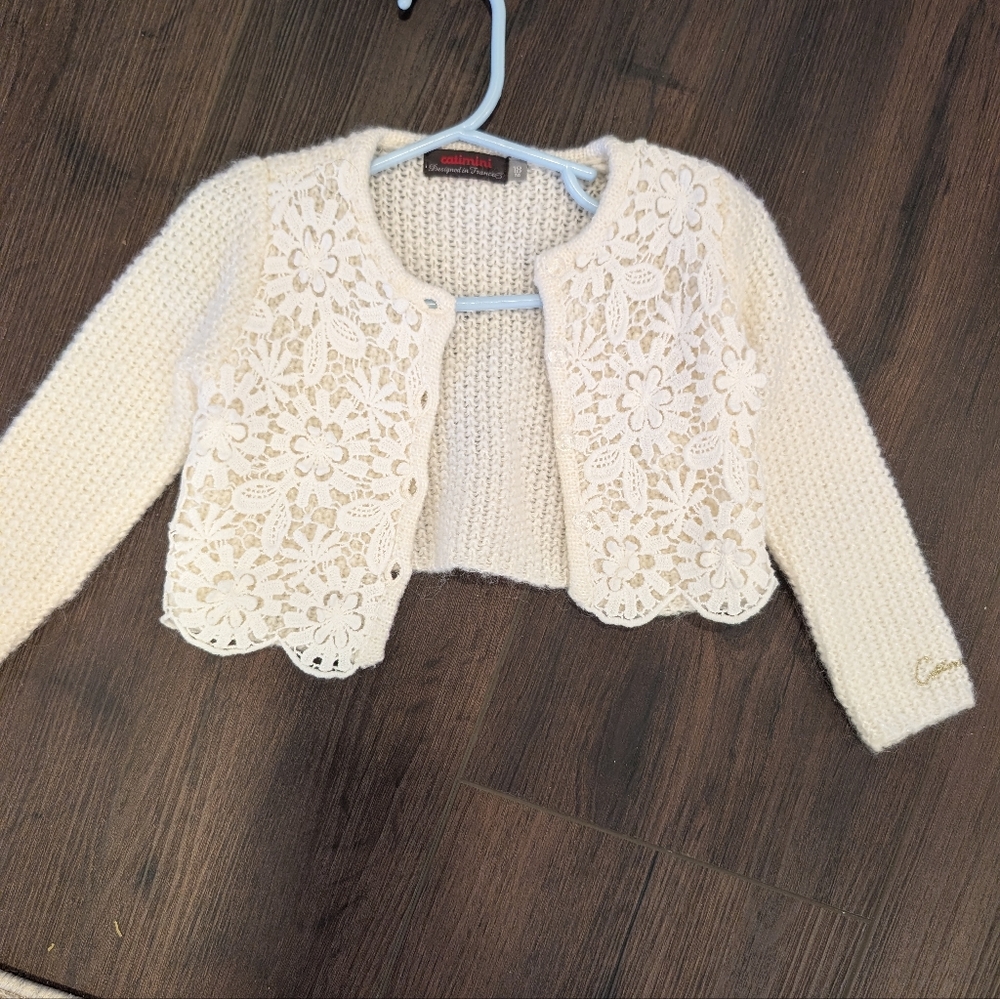 Cantimini Cream Knit Jacket with Floral Lace